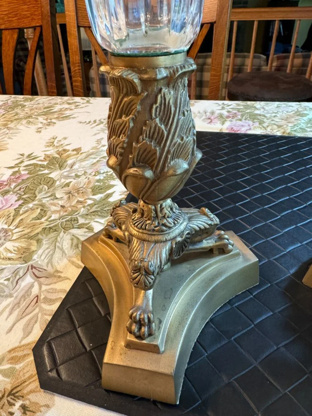 Pair of Metal & Glass Tall Unique Taper Candleholders Beveled Glass 17 1/2